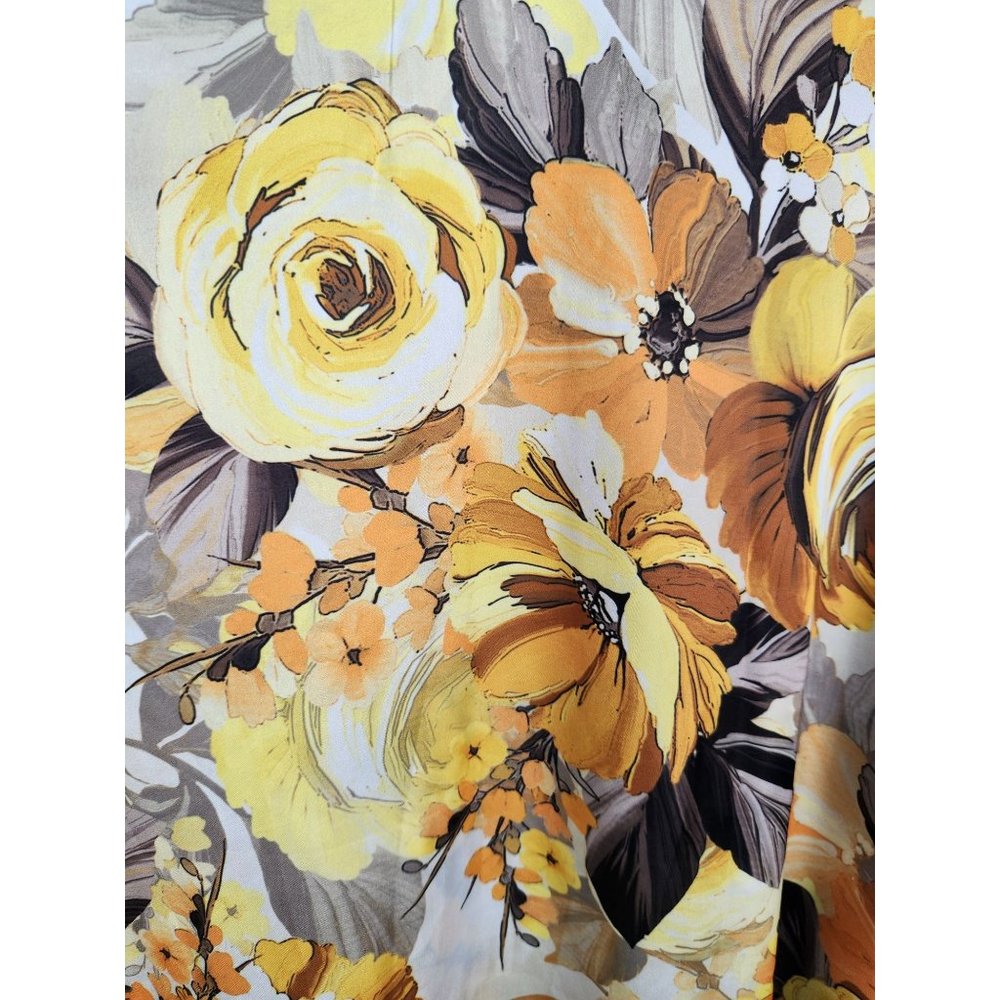 Susan Graver Women's Sz. L Yellow & Grey Floral Poncho V Neck Top - Picture 8 of 8